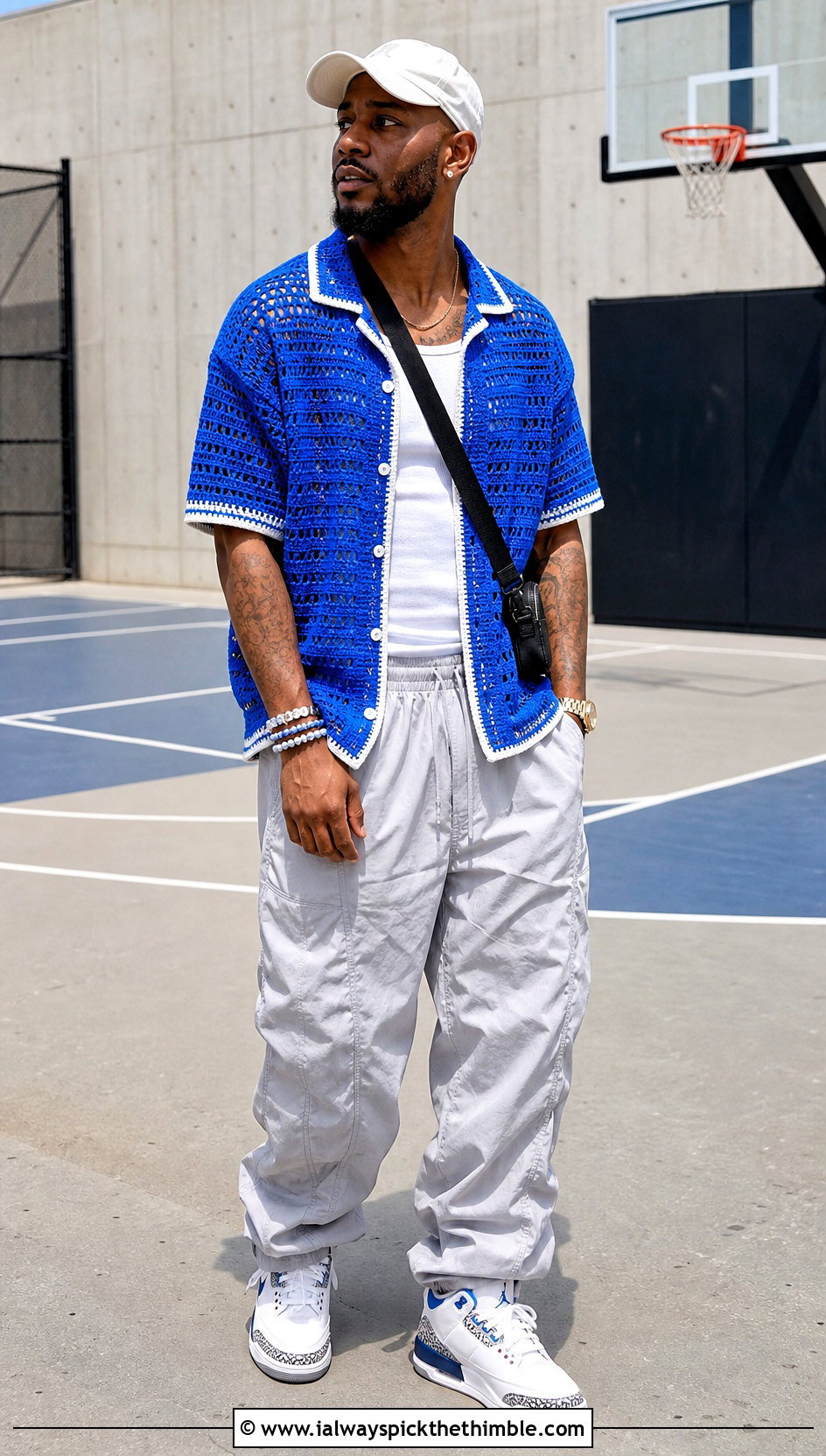 Crochet Baseball Shirt With Parachute Pants - 25 crochet male shirt outfit ideas