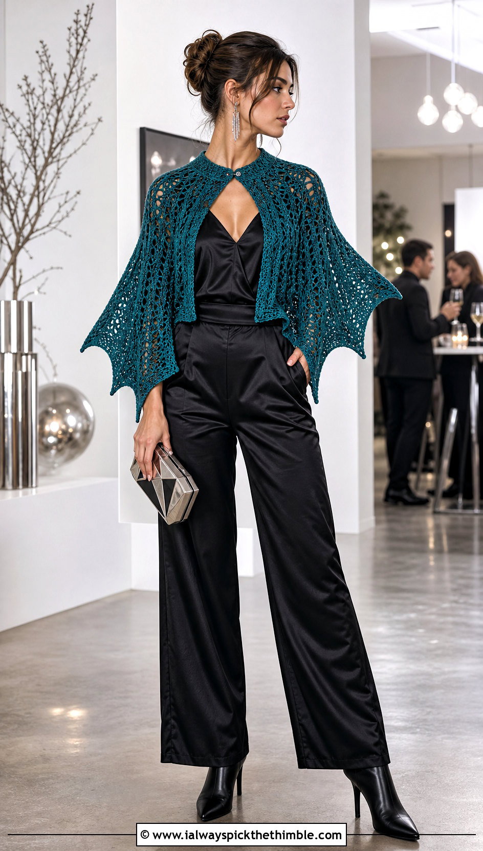 Crochet Bat Wing Bolero With Satin Jumpsuit - 20 crochet halloween outfit ideas