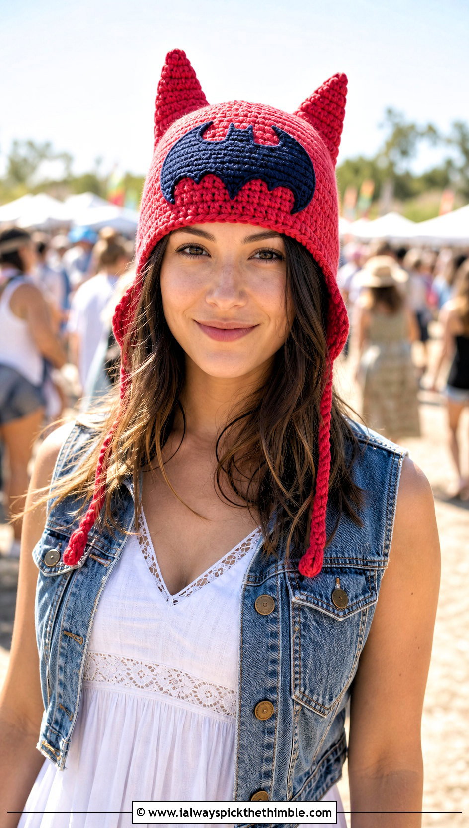 Crochet Batman Bonnet Hat With Denim Vest Dress Outfit - 25 crochet batman hat outfit ideas