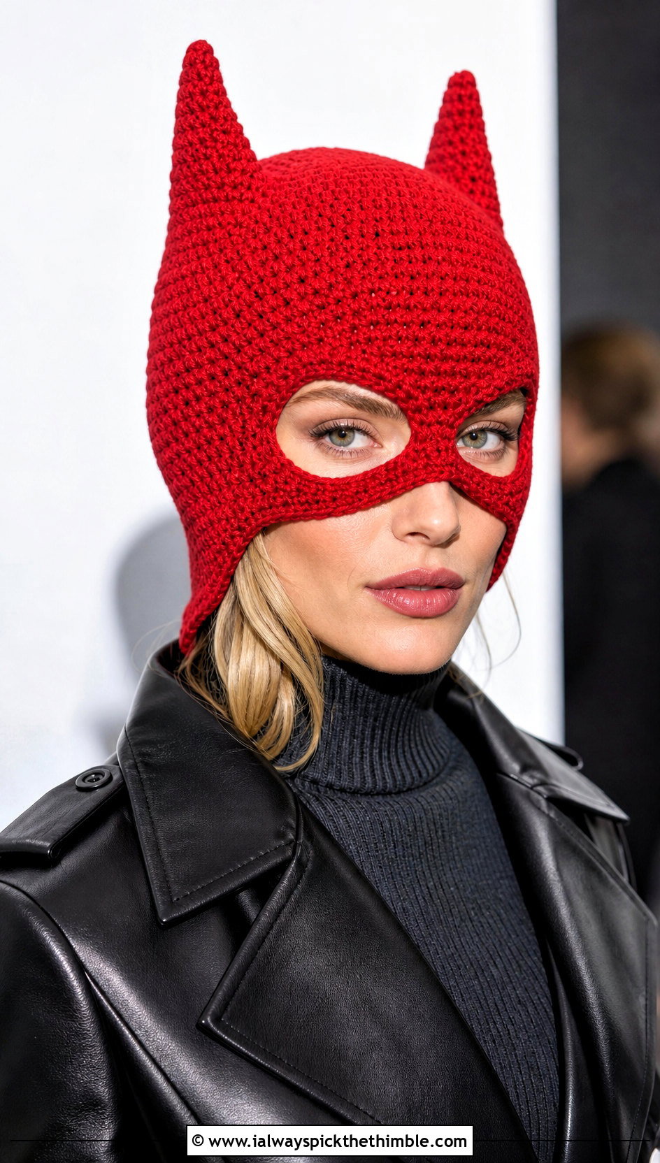 Crochet Batman Cowl Hat With Leather Trench Coat - 25 crochet batman hat outfit ideas