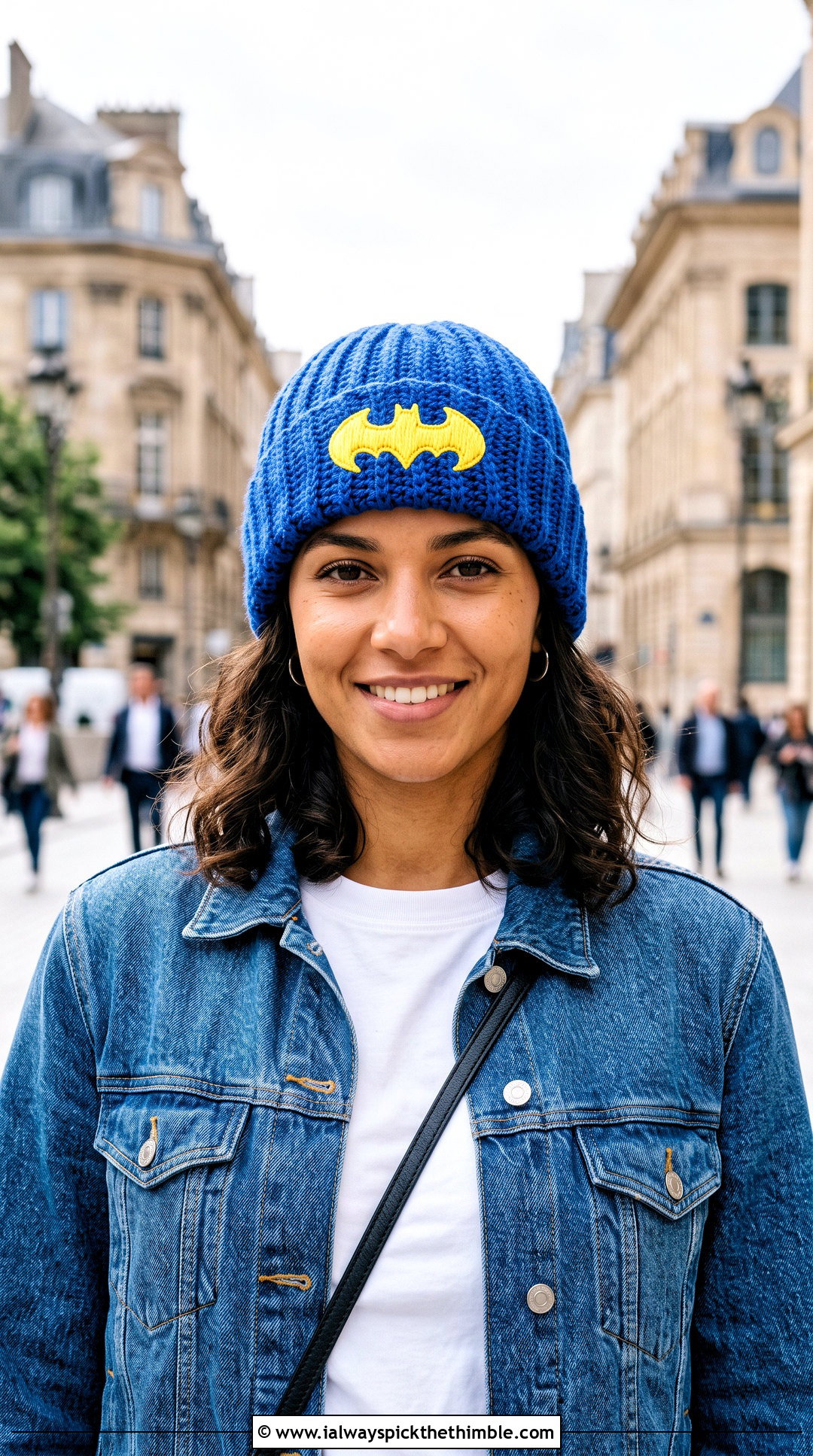 Crochet Batman Logo Cuffed Beanie With Denim Jacket - 25 crochet batman beanie outfit ideas