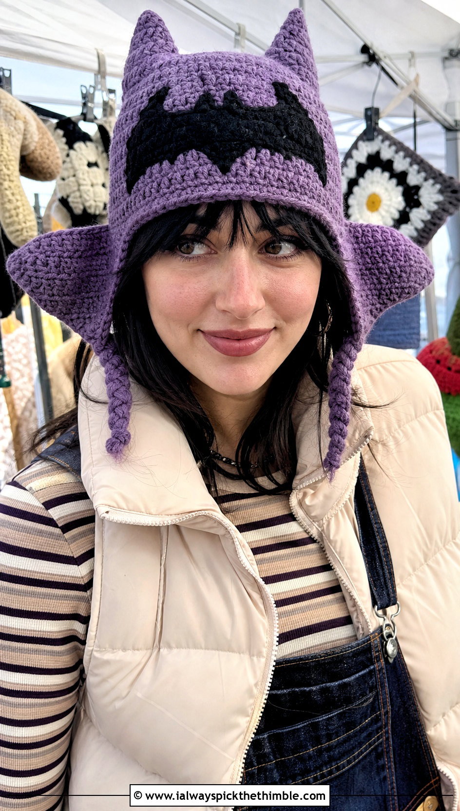 Crochet Batman Trapper Hat With Denim Overalls - 25 crochet batman hat outfit ideas
