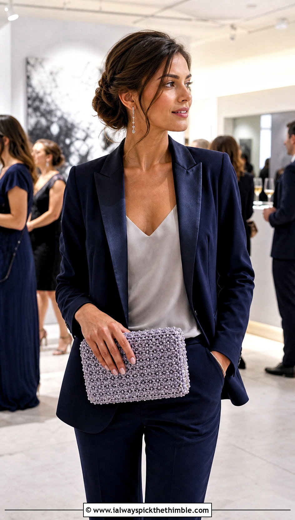Crochet Beaded Clutch With Evening Suit Outfit - 25 crochet accessories outfit ideas