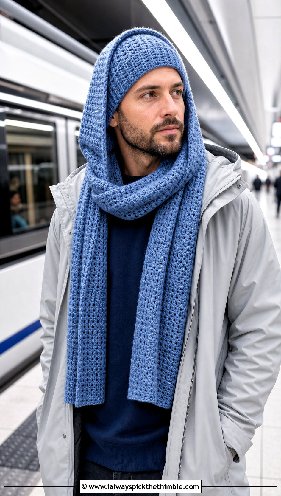 Crochet Beanie And Hooded Scarf With Raincoat - 20 Crochet Mens Hat And Scarf outfit ideas