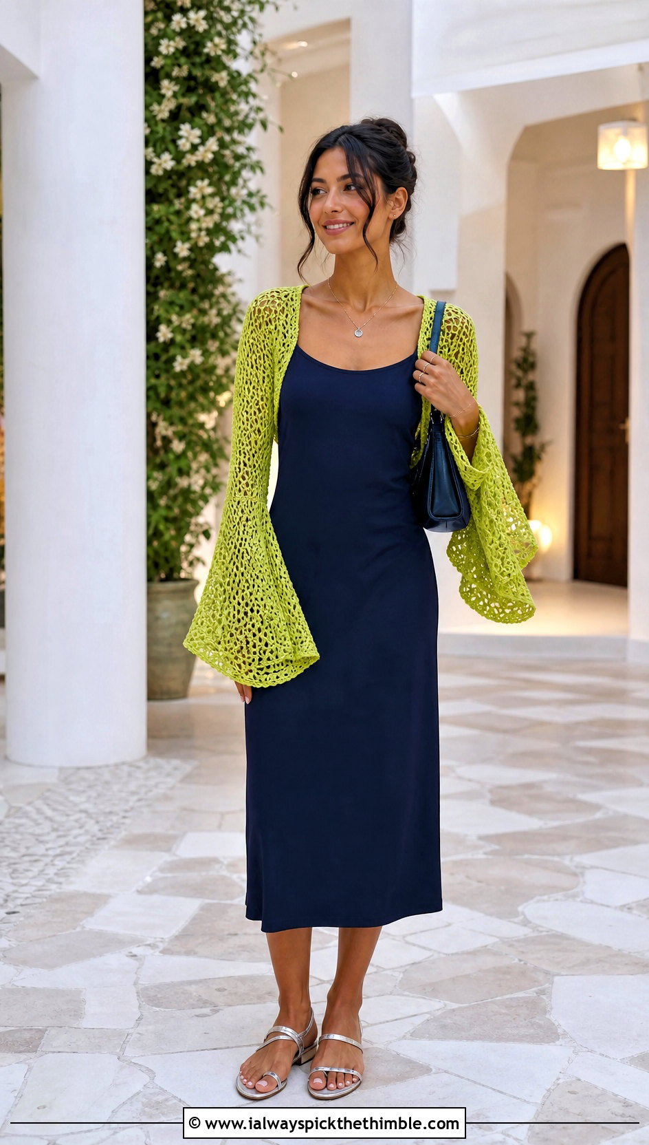 Crochet Bell Sleeve Bolero Top Over A Tank Dress - 15 crochet bell sleeve top outfit ideas