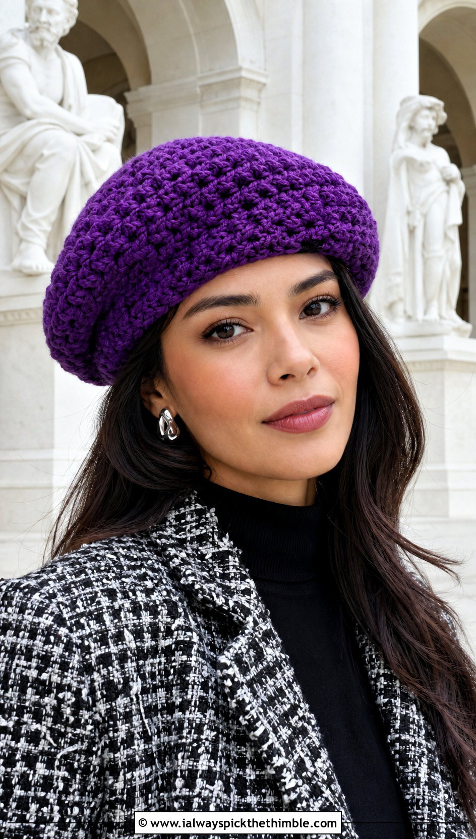 Crochet Beret Softee Chunky Hat With Tweed Jacket - 15 Softee Chunky Crochet Hat outfit ideas