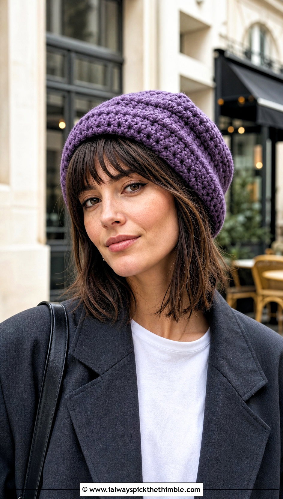 Crochet Beret With Blazer And Jeans - 25 Crochet Hats For Women outfit ideas