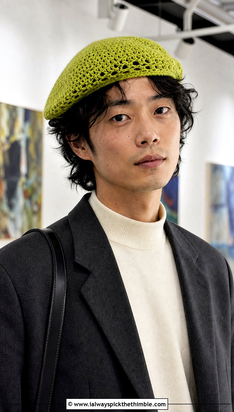 Crochet Beret With Blazer And Relaxed Trousers - 25 crochet hat for men outfit ideas