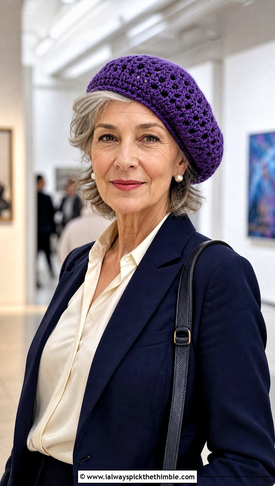 Crochet Beret With Blazer And Trousers - 20 Crochet Hat For Grandma outfit ideas
