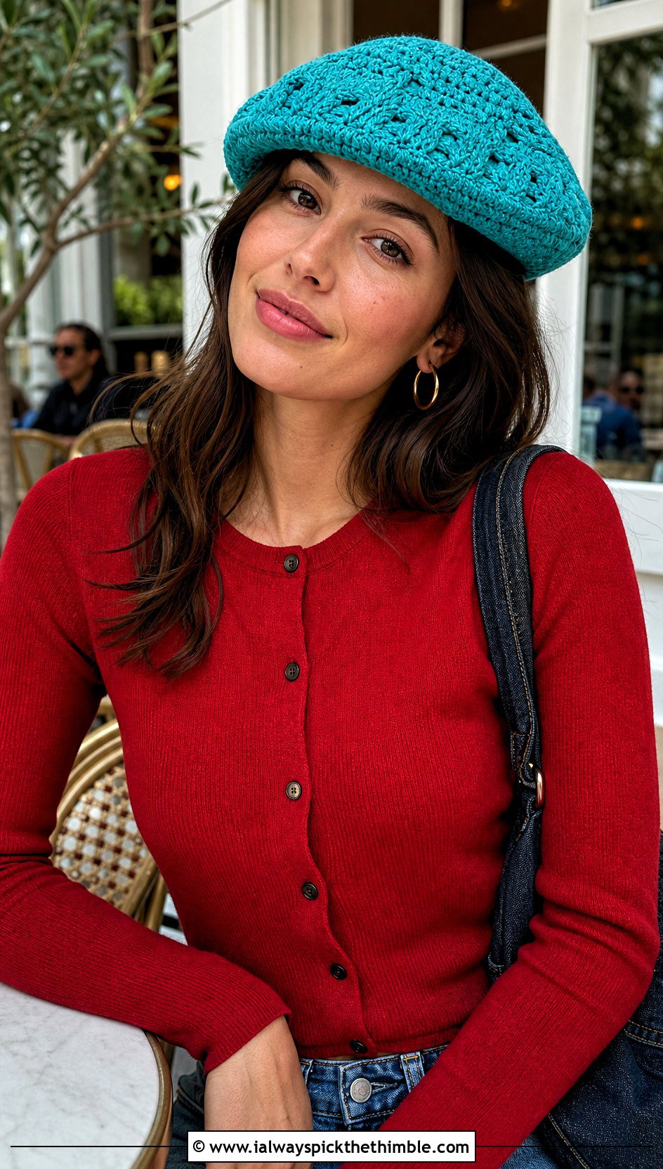 Crochet Beret With Cardigan And Jeans - 20 easy simple crochet hats for beginners outfit ideas