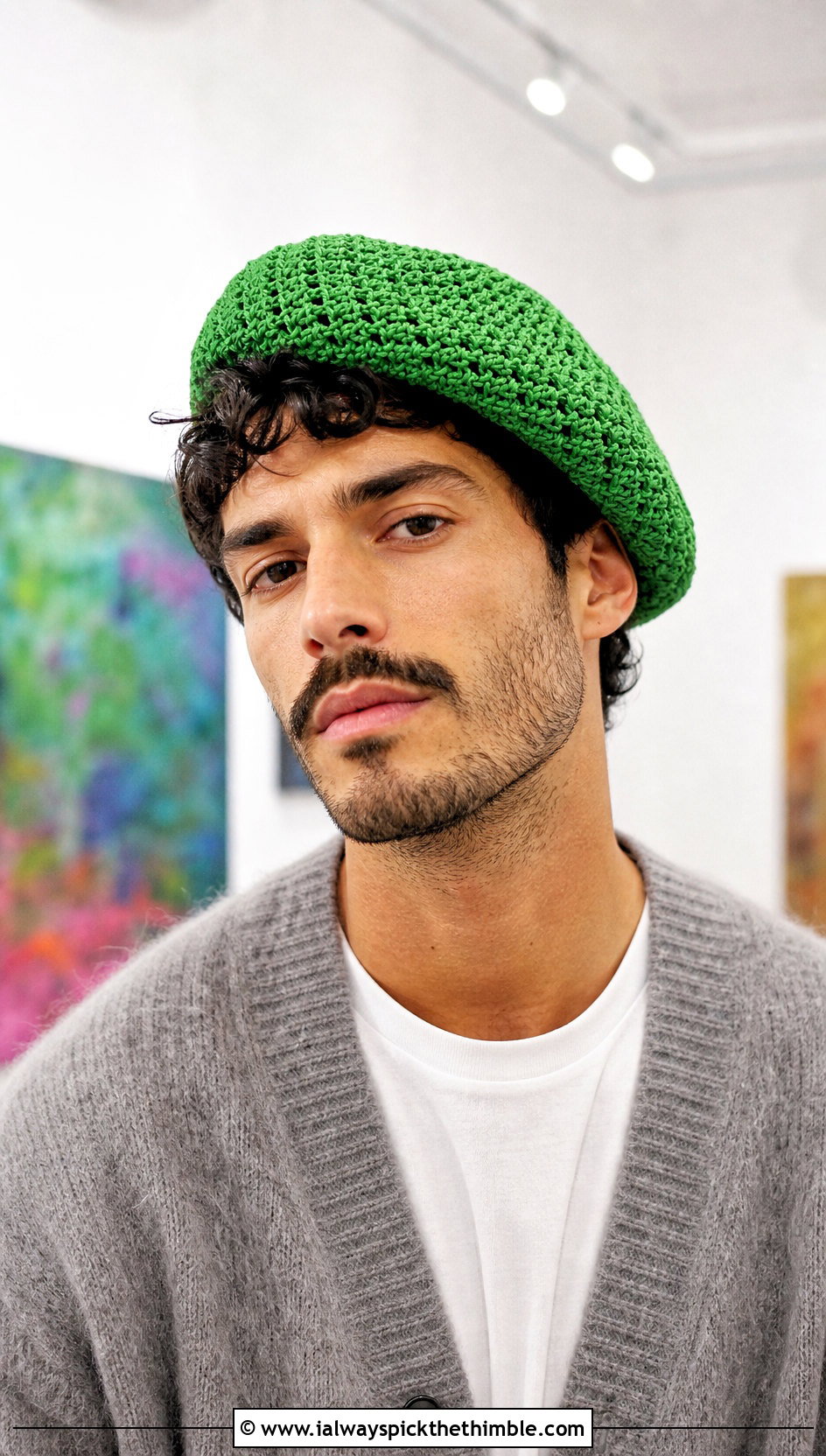 Crochet Beret With Cardigan And Wide Leg Trousers - 25 crochet hat men outfit ideas