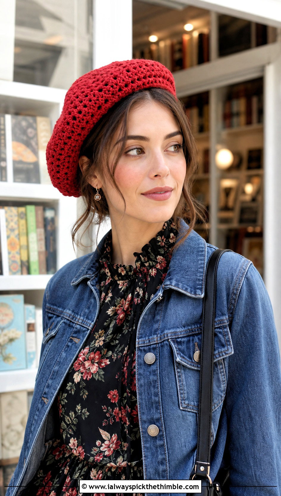 Crochet Beret With Floral Midi Dress - 25 fun crochet hats outfit ideas