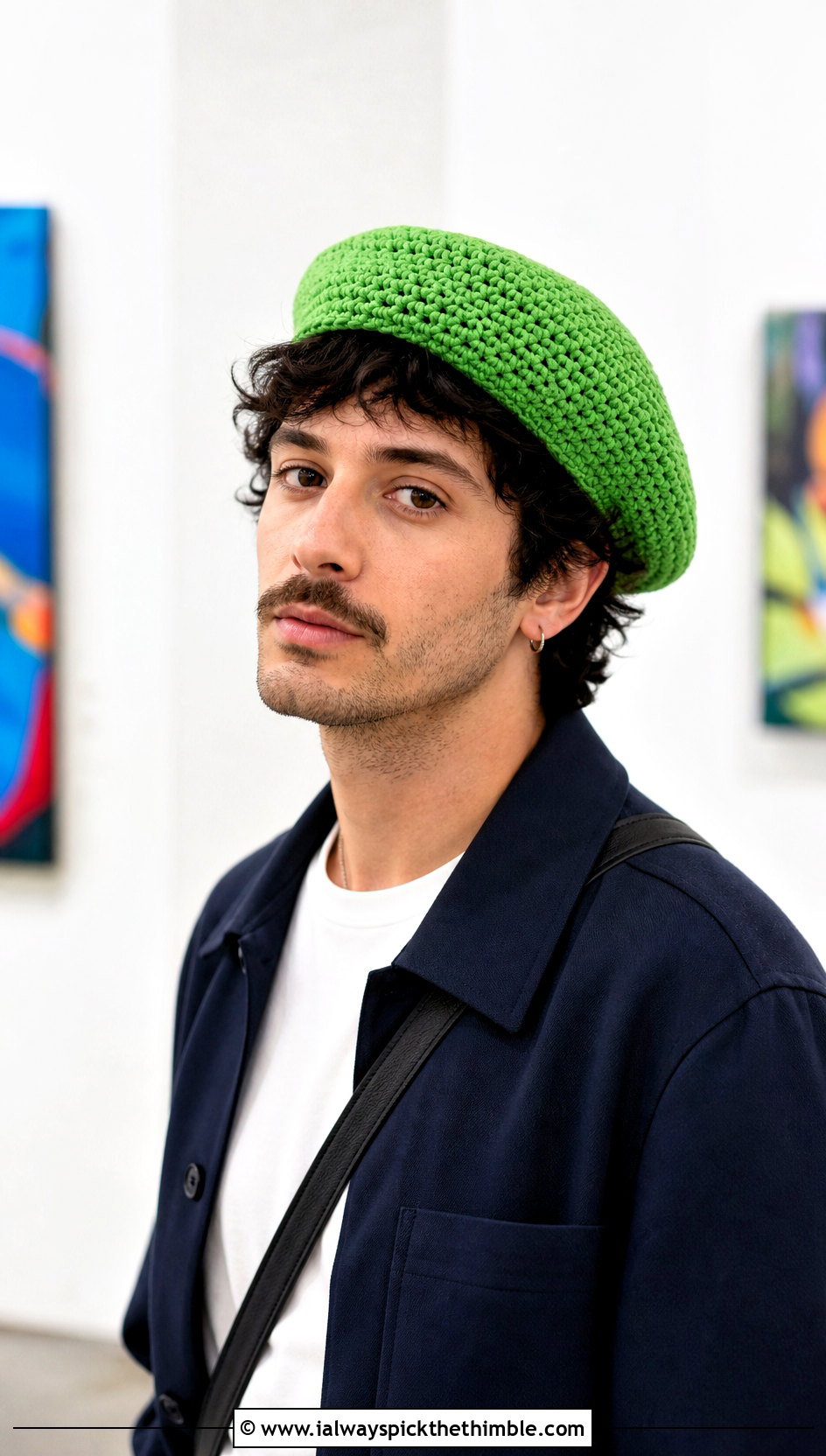Crochet Beret With Overshirt - 25 men's crochet hat outfit ideas
