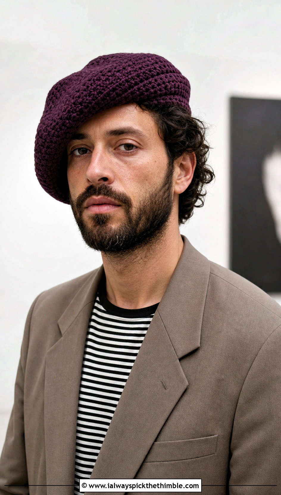 Crochet Beret With Relaxed Blazer - 25 mens crochet hat outfit ideas