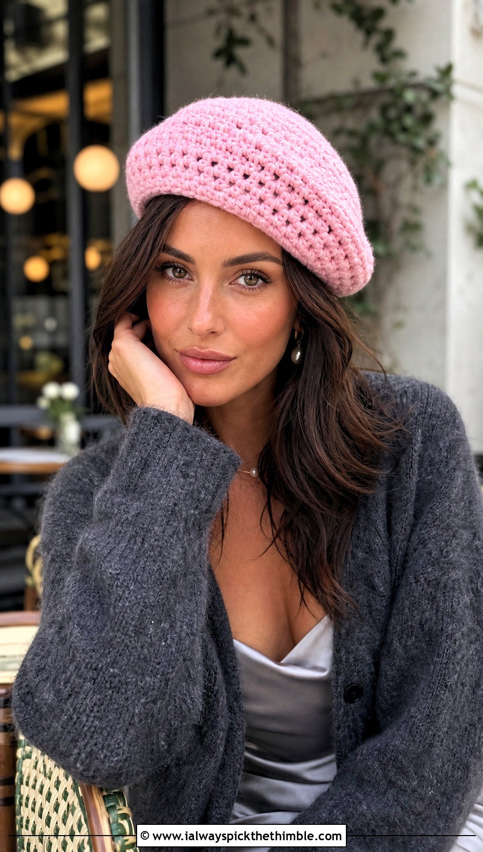 Crochet Beret With Satin Skirt And Cardigan - 15 Country Cottage Crochet Hat outfit ideas