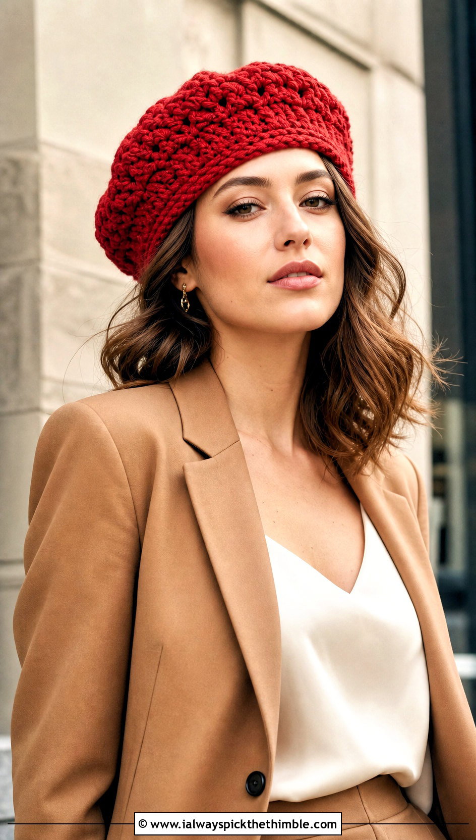 Crochet Beret With Tailored Suit Outfit - 20 Crochet Womens Hat outfit ideas