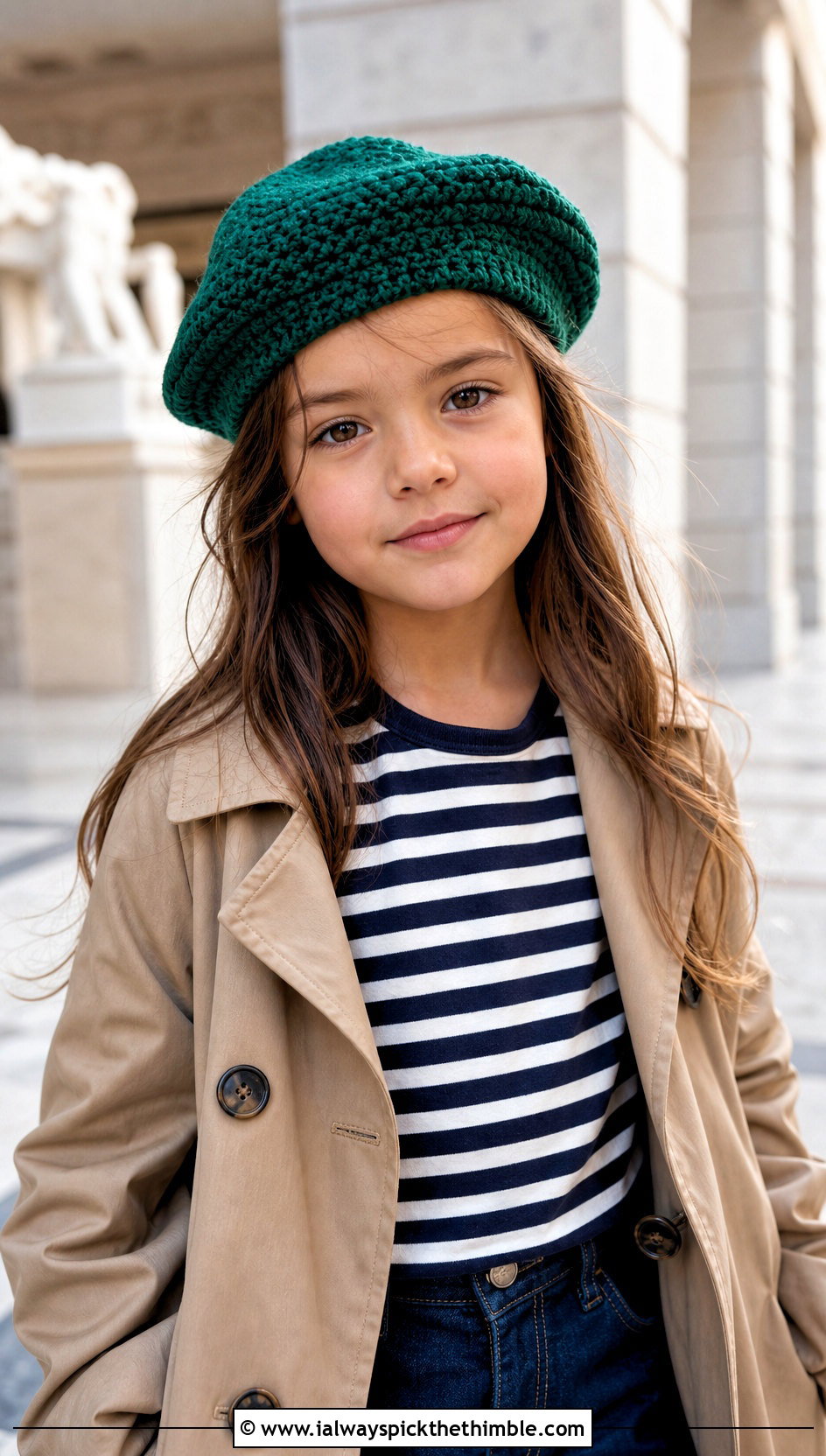 Crochet Beret With Trench Coat - 25 childrens crochet hats outfit ideas