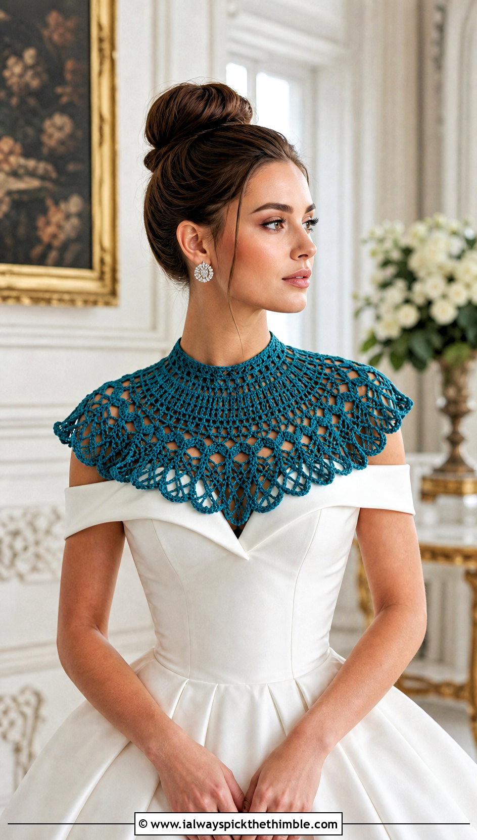 Crochet Bertha Collar With Mikado Ball Gown - 15 Crochet Collar For Wedding outfit ideas