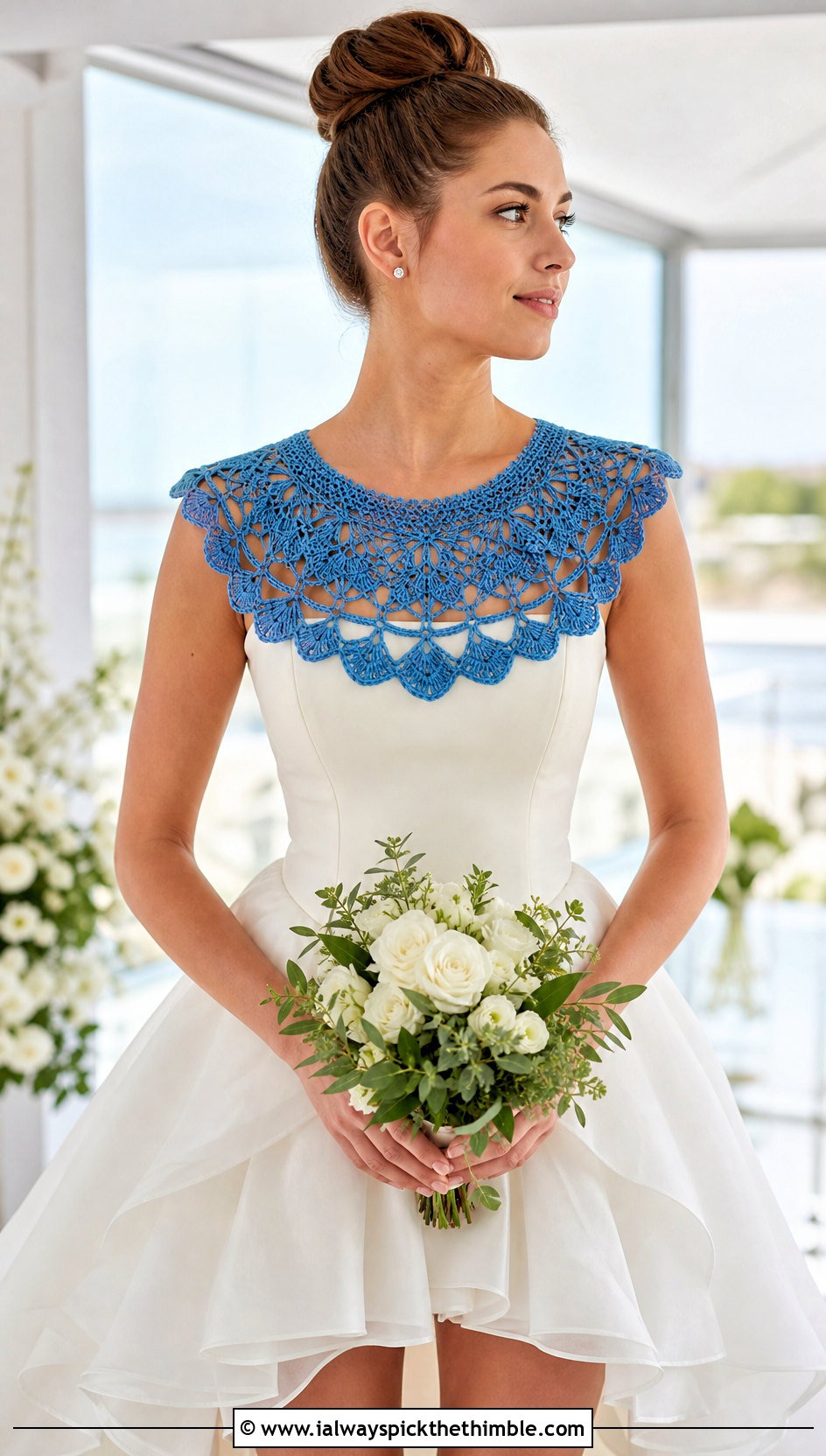Crochet Bib Collar With High Low Organza Wedding Dress - 15 crochet collar for wedding dress diy outfit ideas