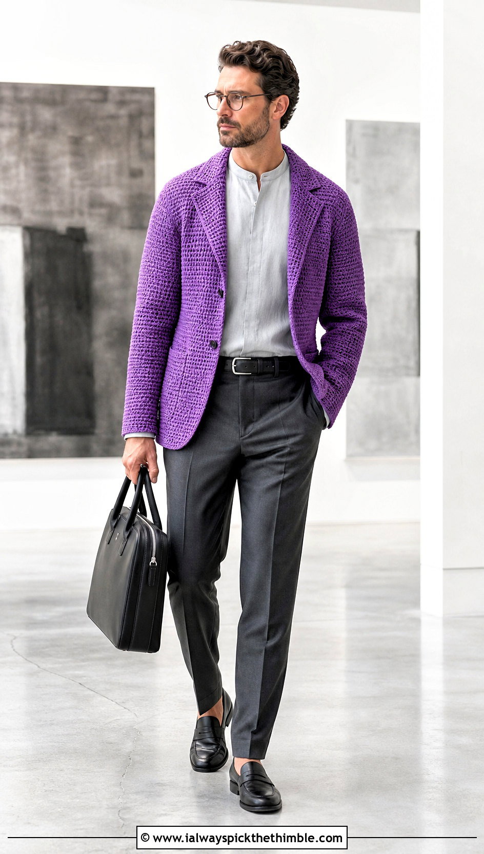 Crochet Blazer Jacket With Dress Pants - 25 crochet jacket for men outfit ideas