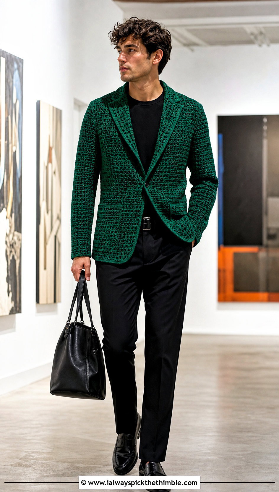 Crochet Blazer With Monochrome Basics - 20 Mens Crochet Outfit ideas