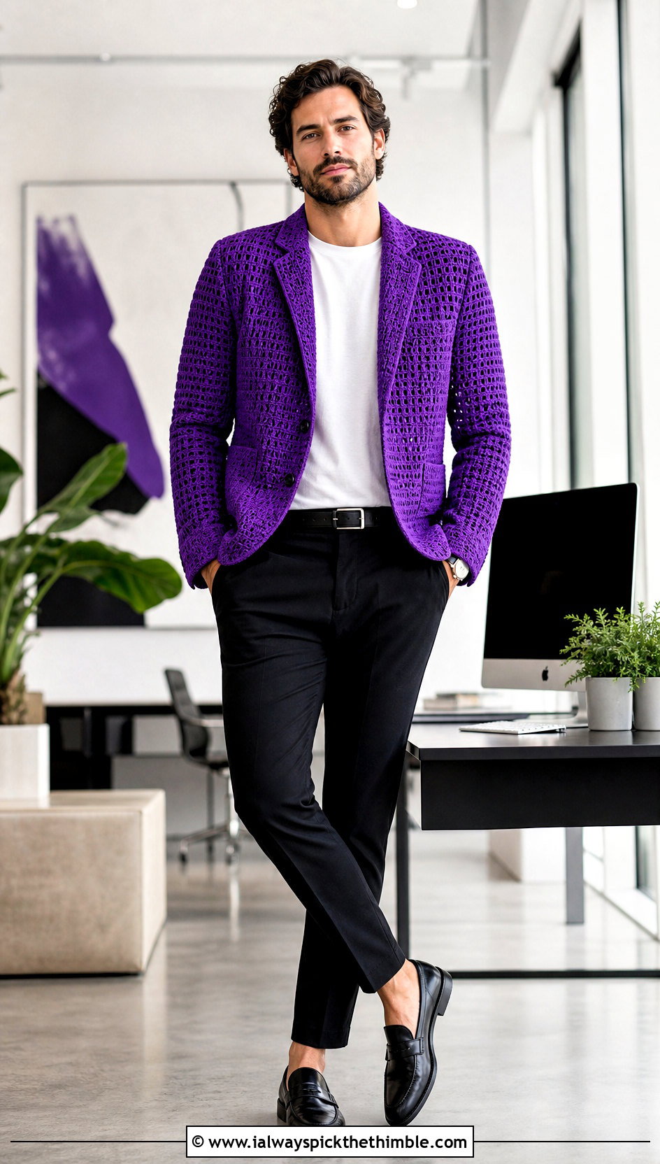 Crochet Blazer With T Shirt And Tailored Pants - 25 crochet mens clothes and outfit ideas