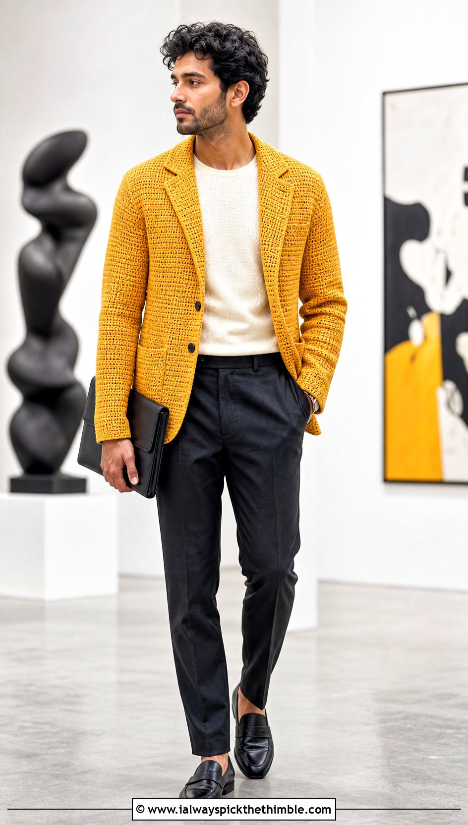 Crochet Blazer With Tailored Trousers - 20 crochet men's clothes and outfit ideas