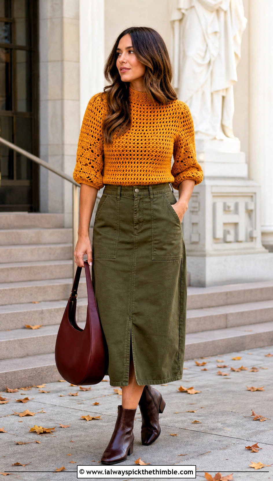 Crochet Blouse Top With Utility Midi Skirt - 25 boho crochet top outfit ideas