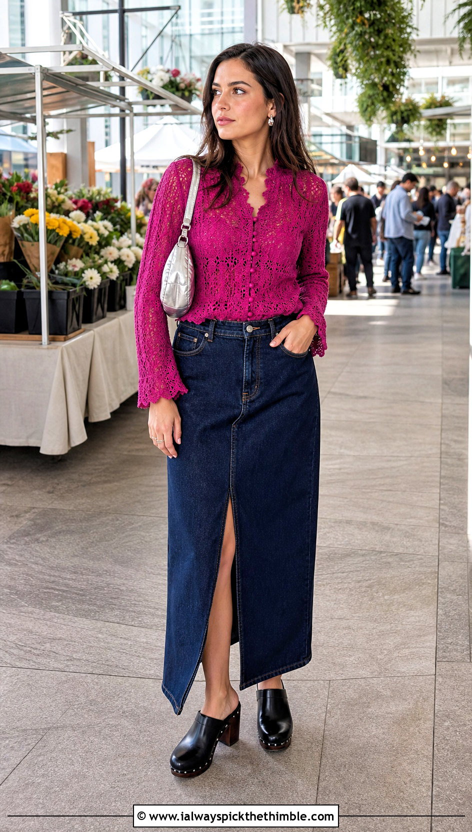 Crochet Blouse With Denim Maxi Skirt - 20 Custom Crochet Clothes and outfit ideas