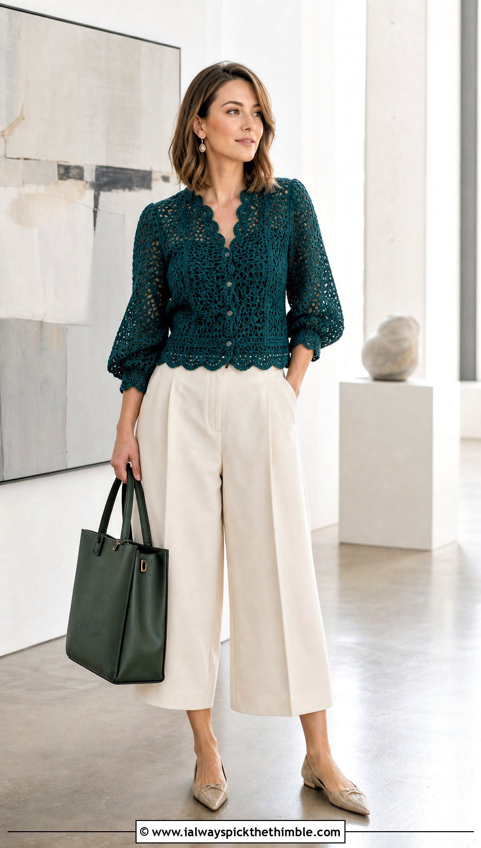 Crochet Blouse With Wide Leg Culottes - 25 cute crochet tops outfit ideas