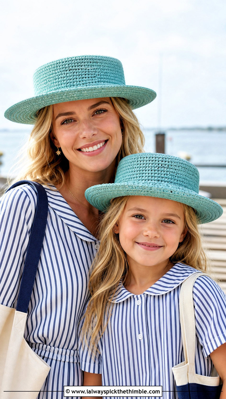 Crochet Boater Hat With Striped Dresses And Sandals - 20 crochet mommy and me hats outfit ideas