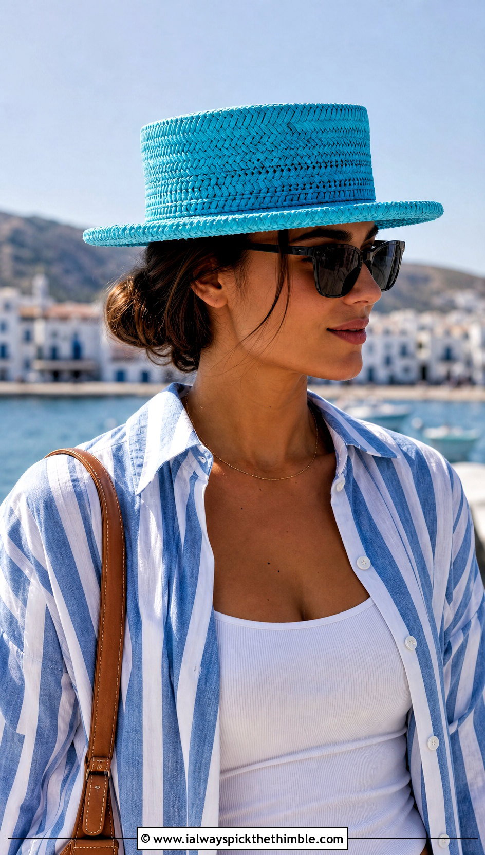 Crochet Boater Hat With Striped Shirt And Shorts - 20 easy crocheted hats outfit ideas