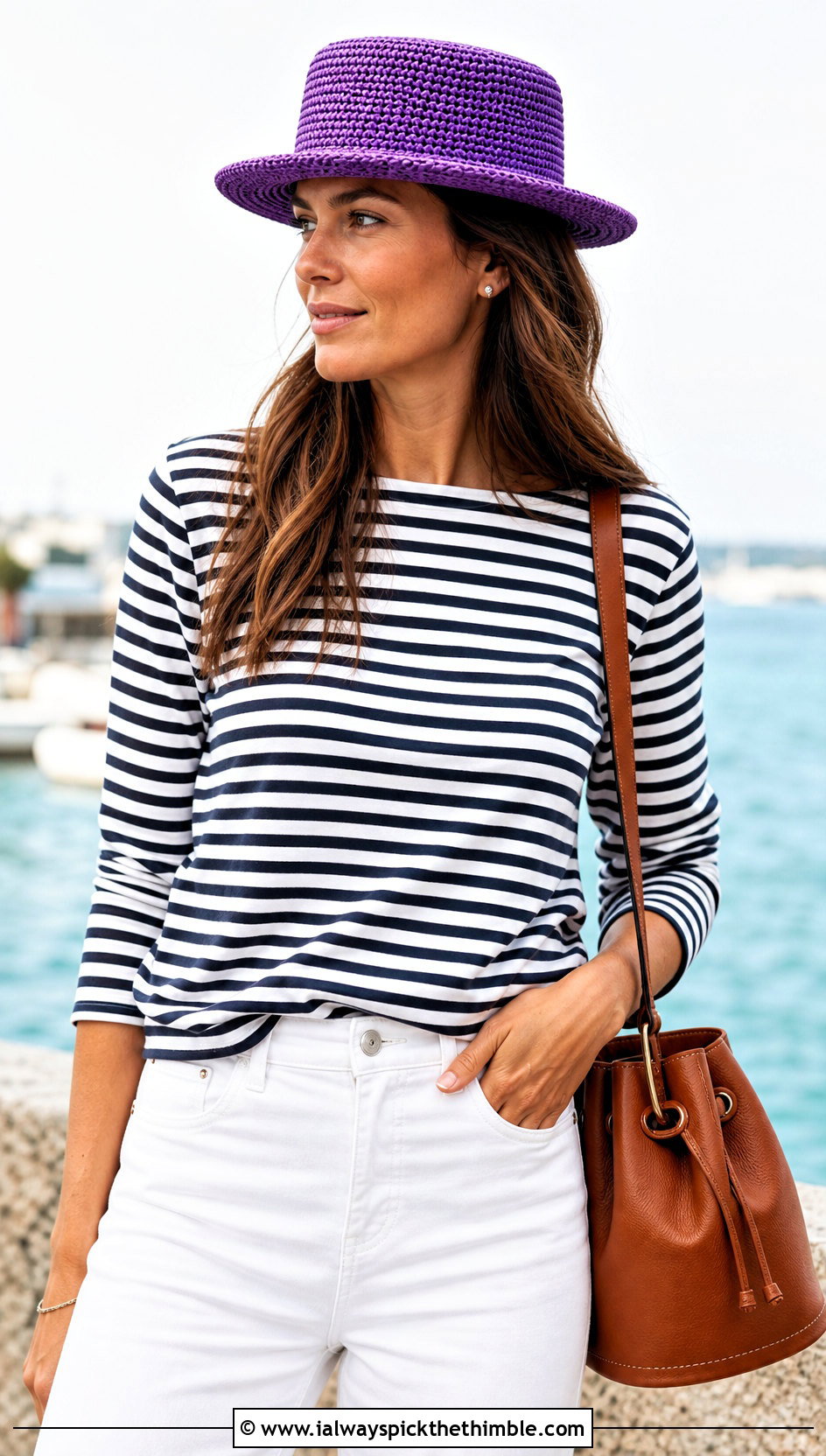 Crochet Boater Hat With Striped Shirt And White Jeans - 20 Quick And Easy Crochet Hat outfit ideas