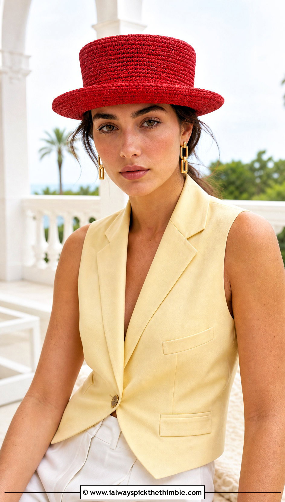 Crochet Boater Hat With Vest And Wide Leg Trousers - 25 crochet hat outfit ideas