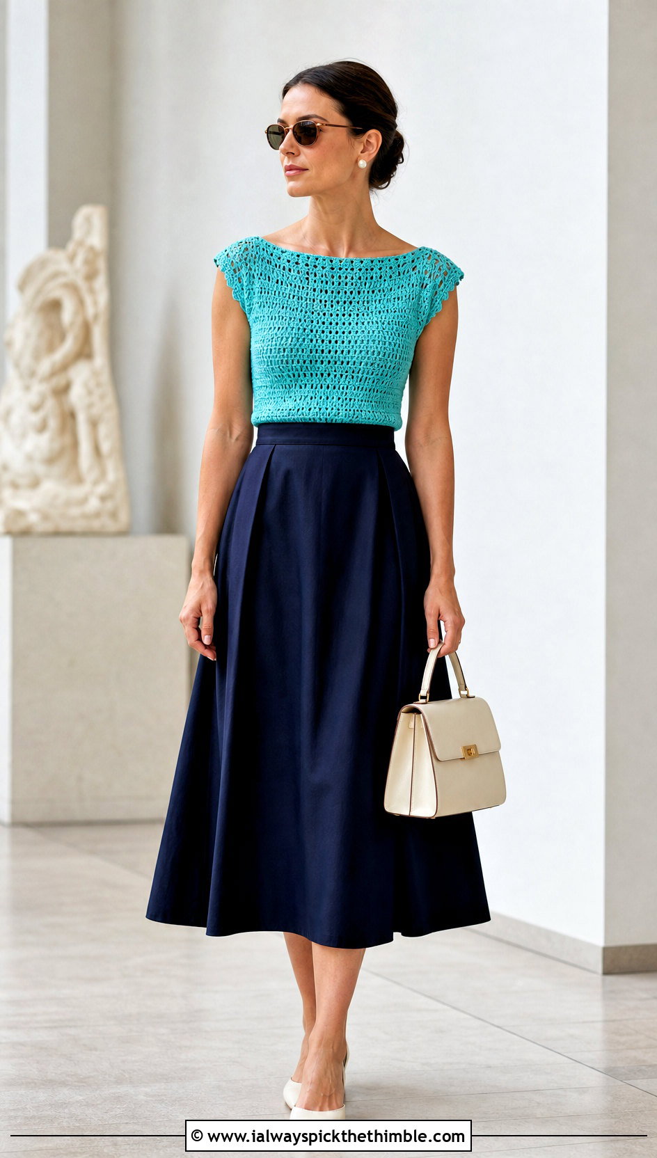 Crochet Boatneck Shell With A Line Midi Skirt - 25 crochet summer tops outfit ideas