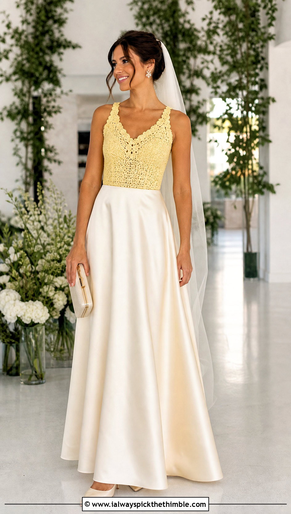 Crochet Bodice Satin Skirt Wedding Dress With Pointed Pumps - 15 Hand Crochet Wedding Dress outfit ideas