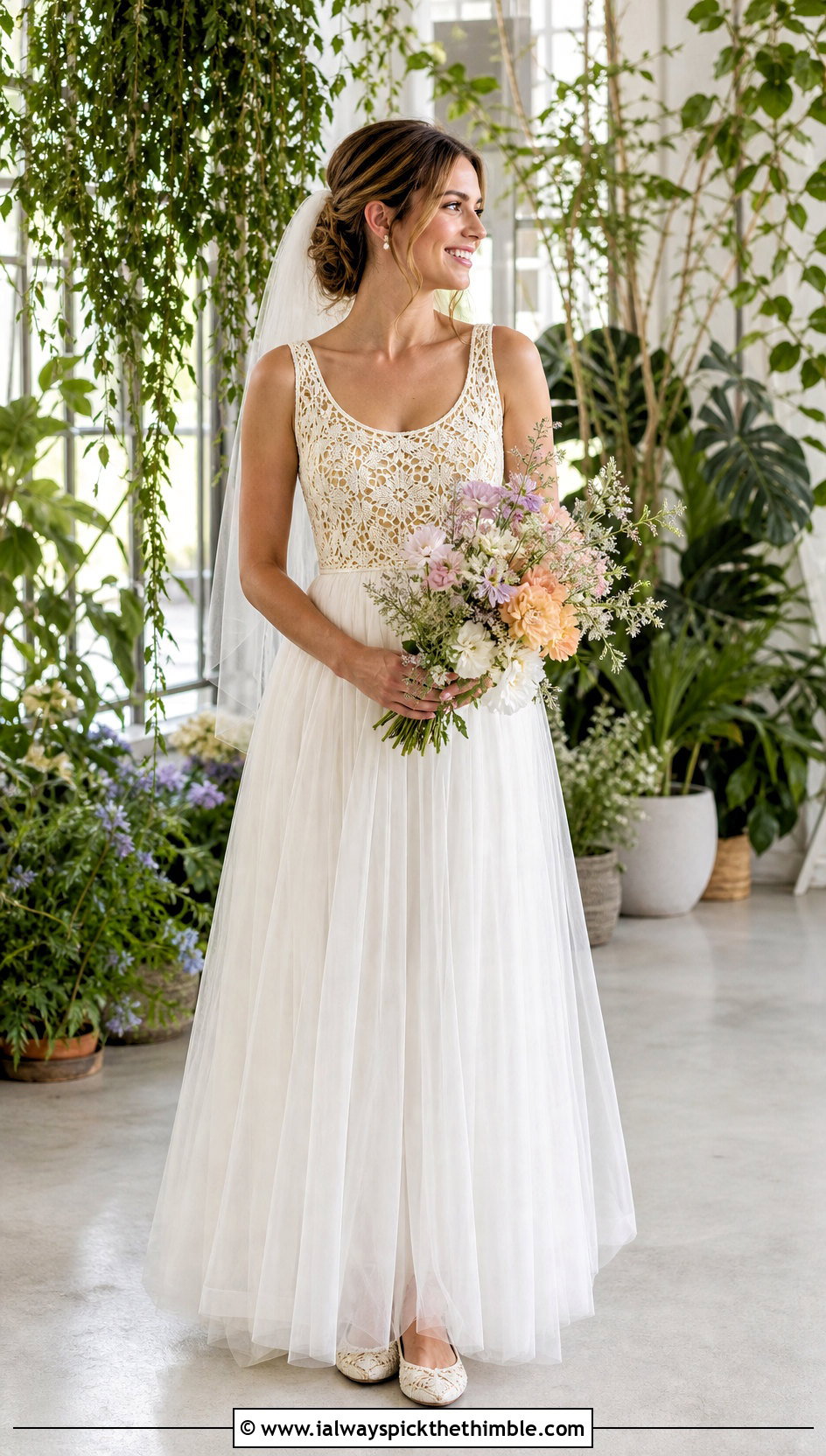Crochet Bodice Tulle Wedding Dress - 20 boho crochet wedding dress outfit ideas