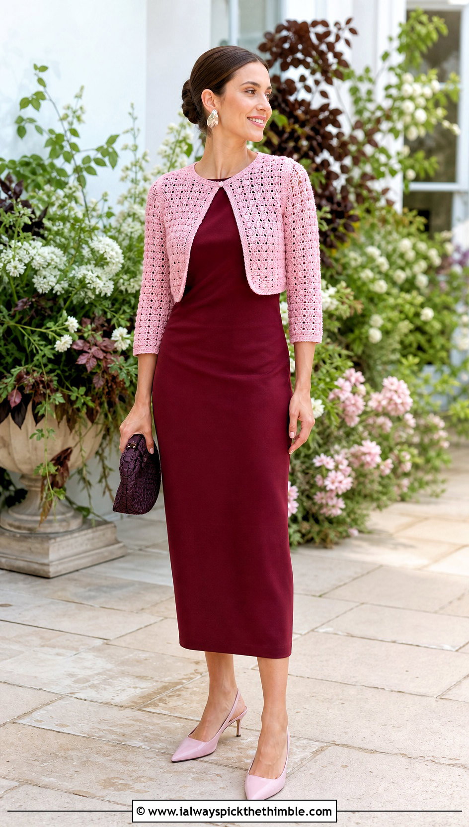 Crochet Bolero Cardigan With Column Dress - 25 crochet cardigan outfit ideas