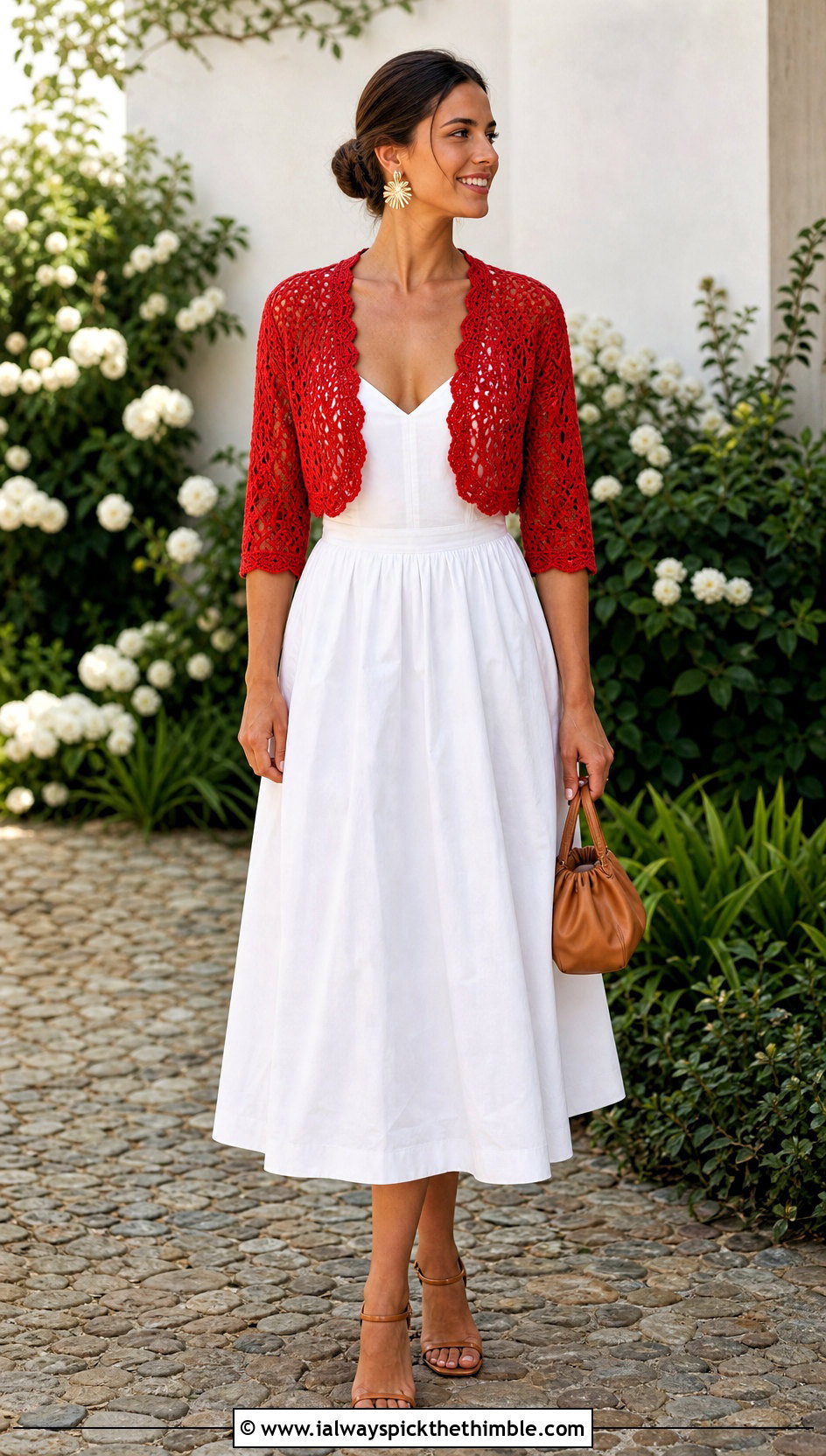 Crochet Bolero Cardigan With Poplin Midi Dress - 20 Crochet Fancy Cardigan outfit ideas