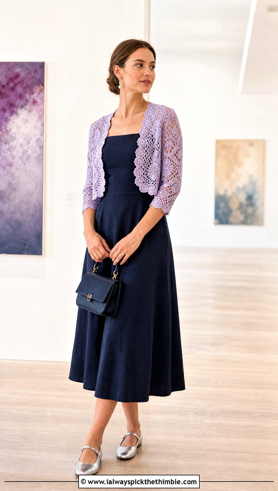 Crochet Bolero Cardigan With Square Neck Midi Dress - 25 crochet cardigan women outfit ideas