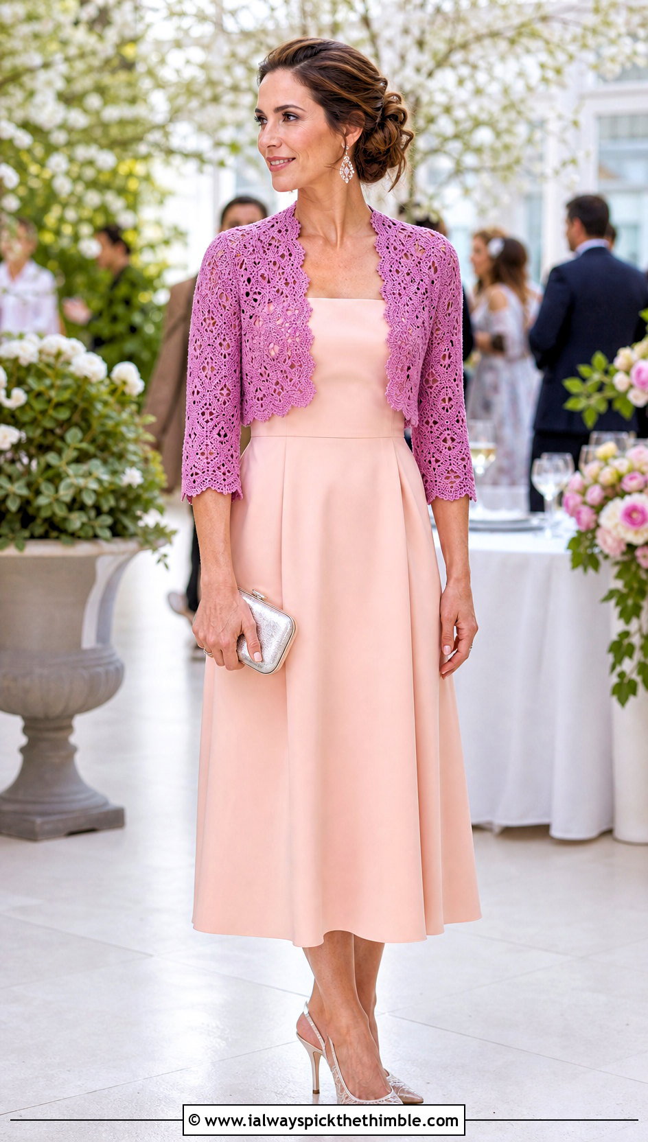 Crochet Bolero Cardigan With Strapless Midi Dress - 20 cute crochet cardigans outfit ideas
