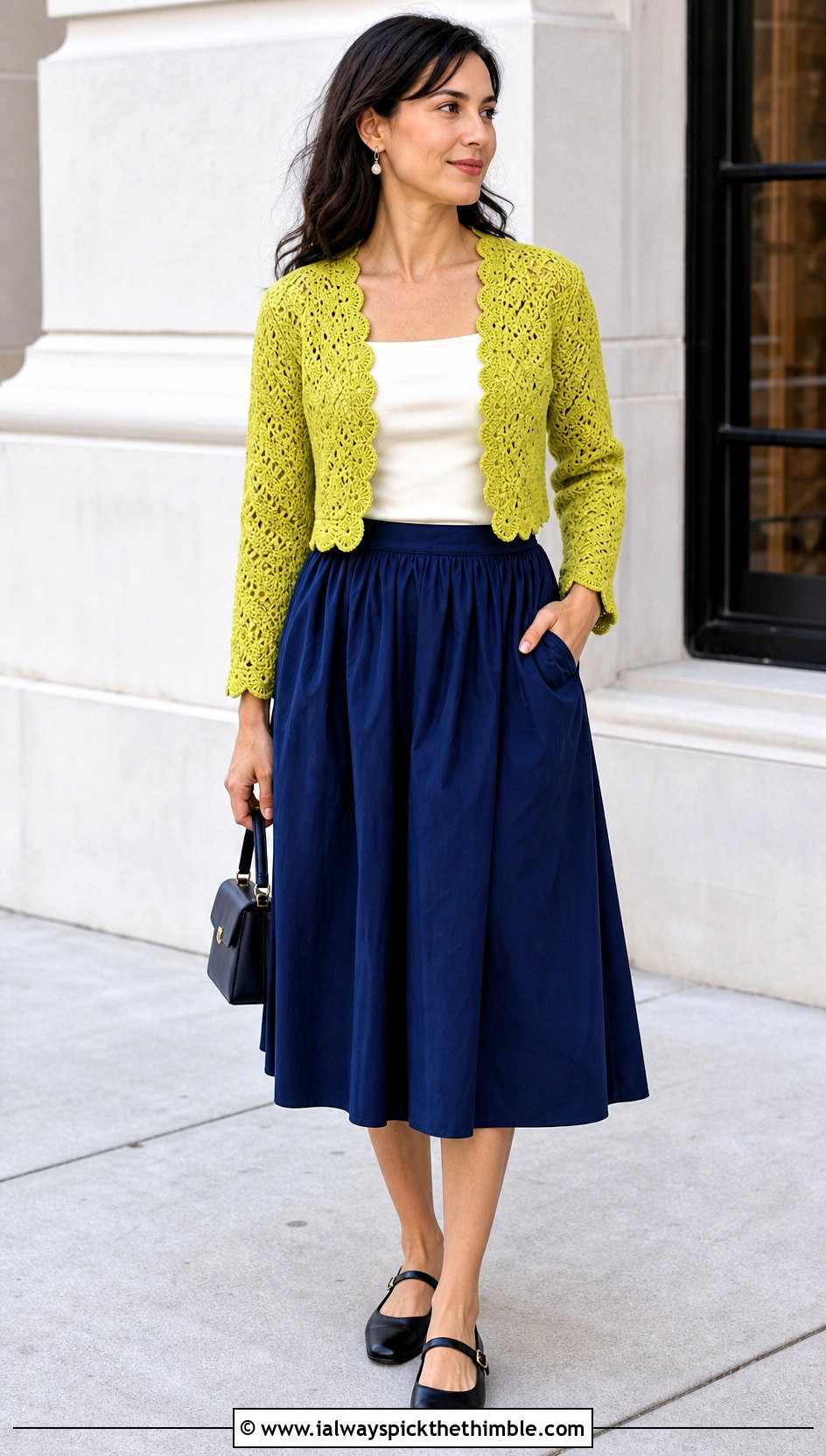 Crochet Bolero Jacket With High Waist Midi Skirt - 20 crochet jacket for ladies outfit ideas