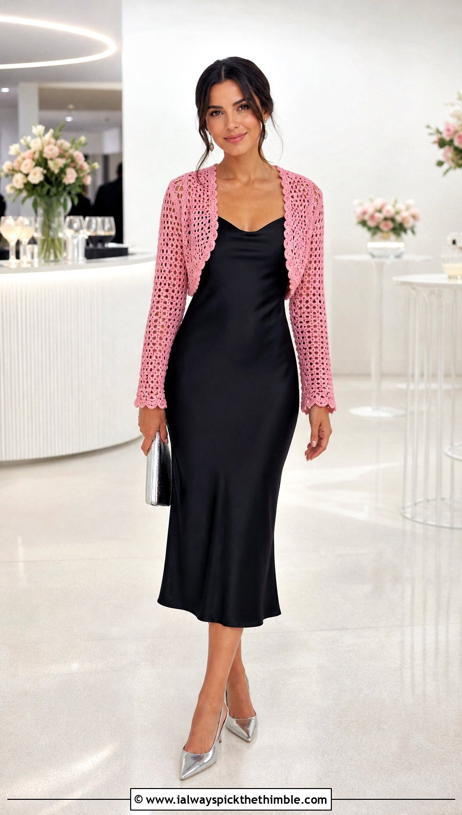 Crochet Bolero Jacket With Satin Slip Dress - 15 crochet vest coats & jackets outfit ideas