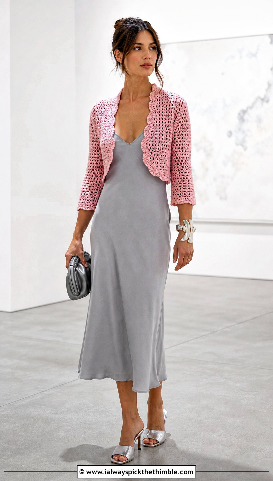 Crochet Bolero Jacket With Slip Dress - 15 crochet jacket for beginners outfit ideas