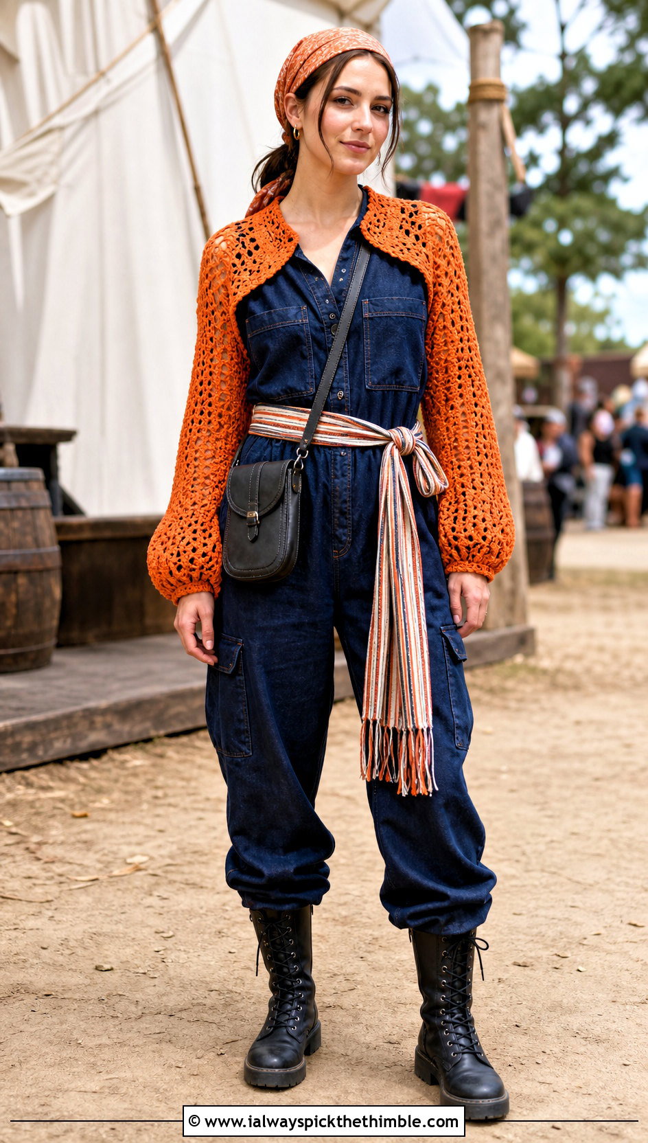 Crochet Bolero Pirate Costume With Denim Jumpsuit - 20 crochet pirate costume outfit ideas