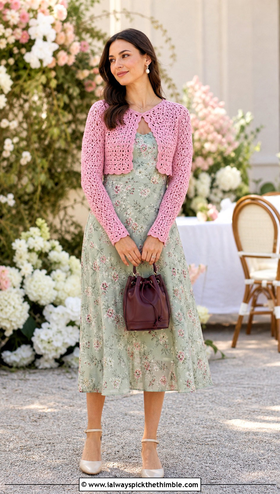 Crochet Bolero Top With Floral Midi Dress - 20 Dresses With Crochet Top outfit ideas