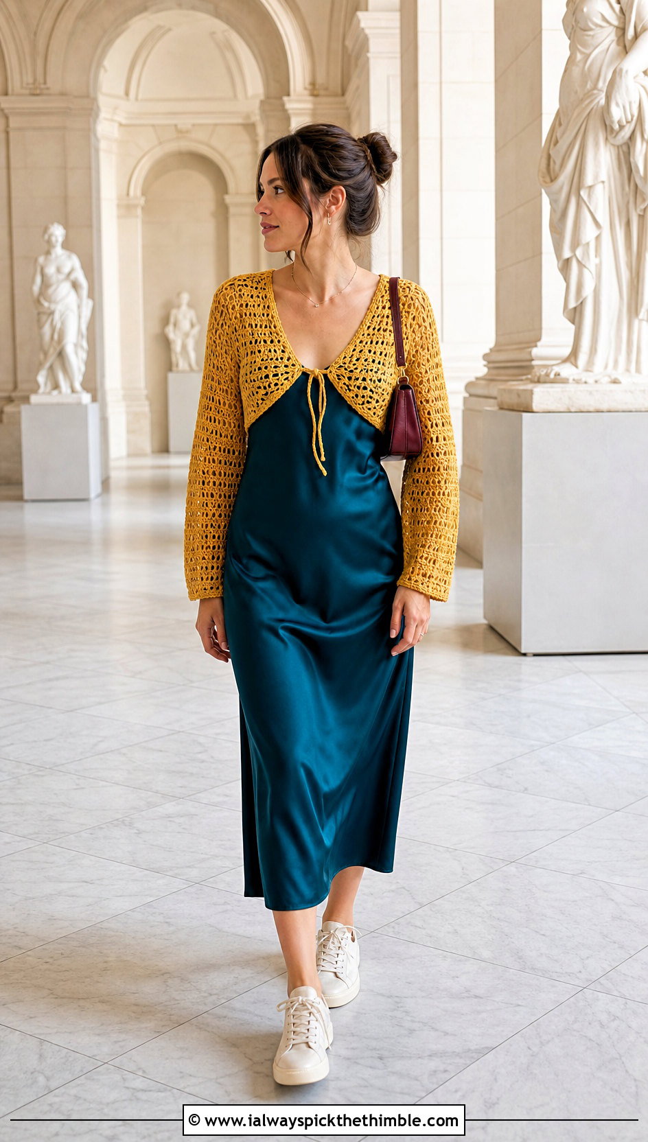 Crochet Bolero Top With Slip Dress And Sneakers - 25 crochet spring tops outfit ideas