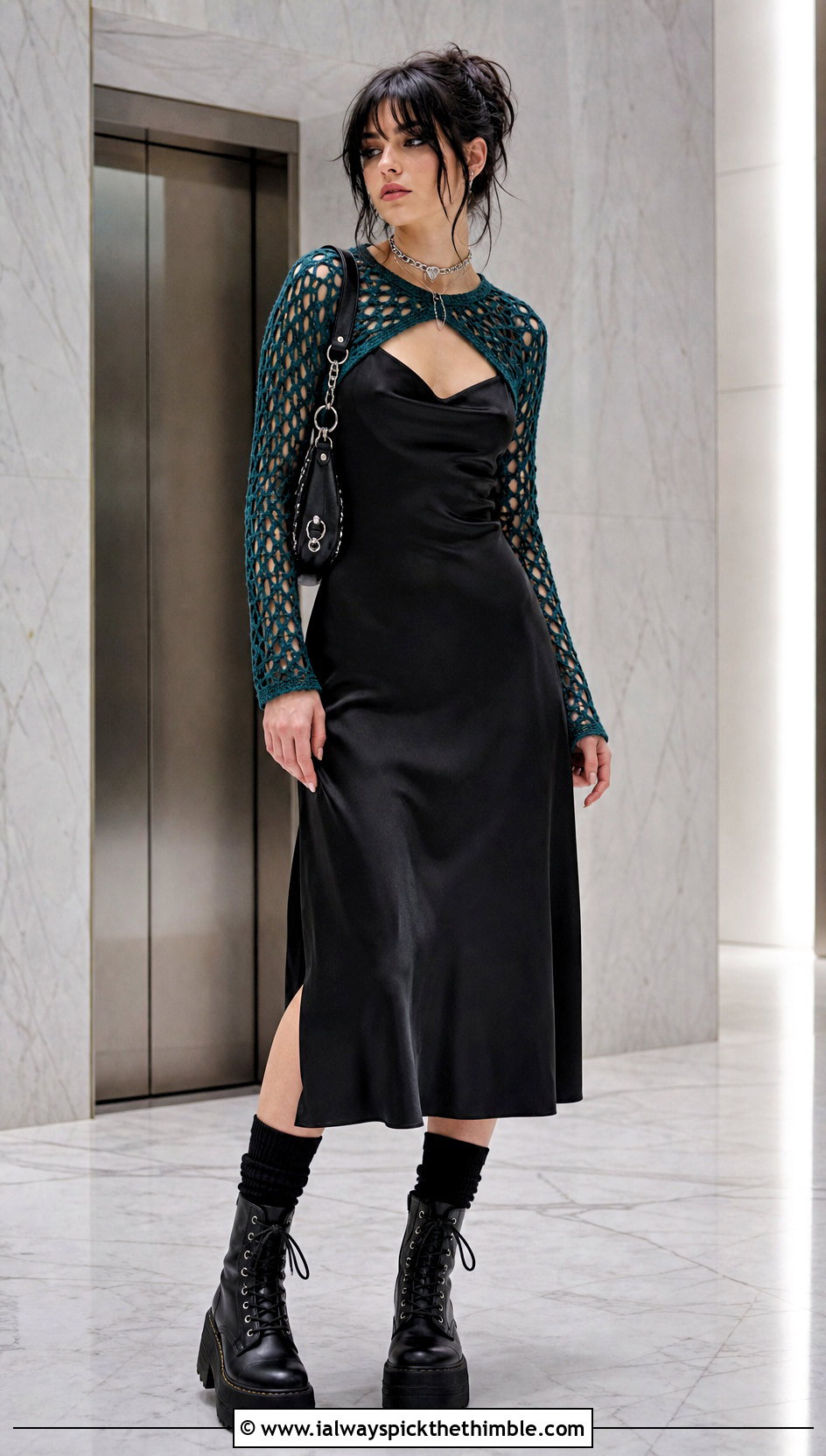 Crochet Bolero Top With Slip Dress - 20 emo crochet top outfit ideas
