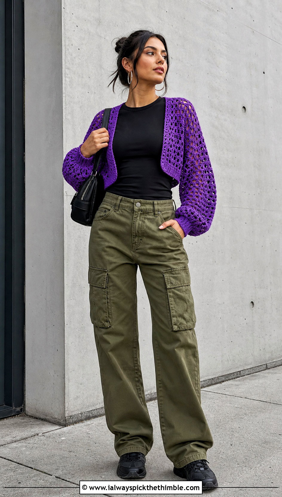 Crochet Bolero With Cargo Pants - 20 crochet clothes outfit ideas
