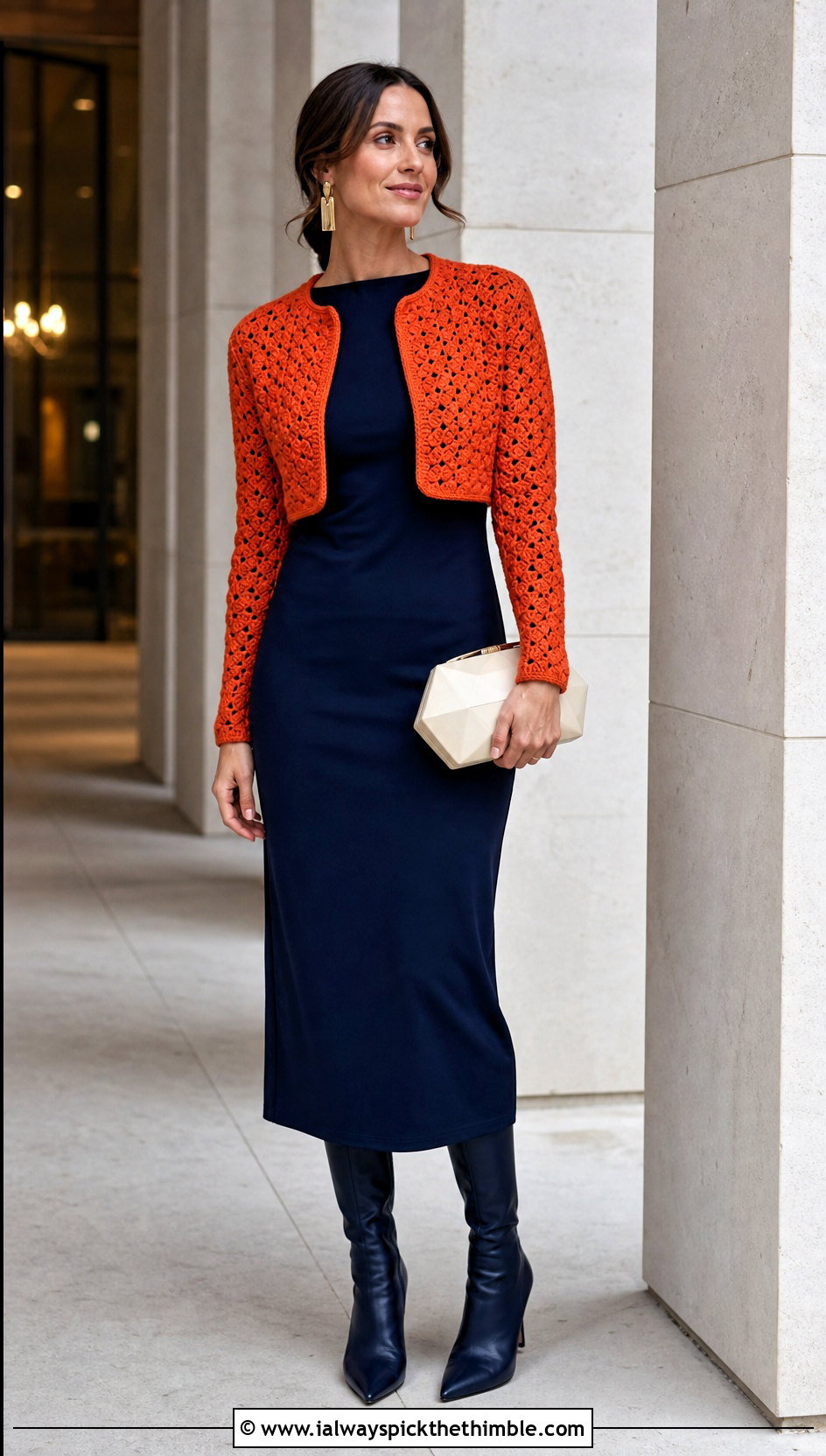 Crochet Bolero With Column Dress - 20 Autumn Crochet Outfit ideas